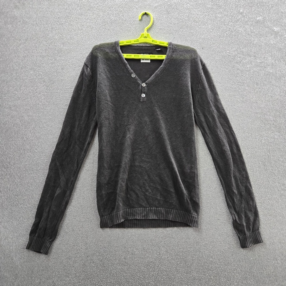 PROJEK RAW Men Sweater XL Gray Linen‎ Button Long Sleeve